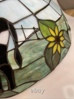 Rare VTG Tiffany Style Lamp Shade Cow Sunflower Slag Glass Ornate Beaded 15 x9
