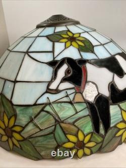 Rare VTG Tiffany Style Lamp Shade Cow Sunflower Slag Glass Ornate Beaded 15 x9