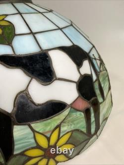 Rare VTG Tiffany Style Lamp Shade Cow Sunflower Slag Glass Ornate Beaded 15 x9