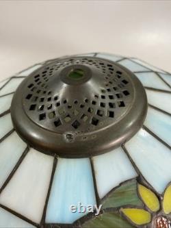 Rare VTG Tiffany Style Lamp Shade Cow Sunflower Slag Glass Ornate Beaded 15 x9