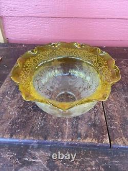 Rare Victorian Gas Lamp fixture sconce SHADE 2-5/8 fitter Etched Ruffled Yellow
