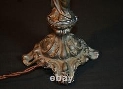 Rare Vintage 1940s bronze figural lamp art deco Opaline milk glass globe shade