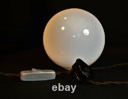 Rare Vintage 1940s bronze figural lamp art deco Opaline milk glass globe shade