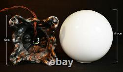 Rare Vintage 1940s bronze figural lamp art deco Opaline milk glass globe shade