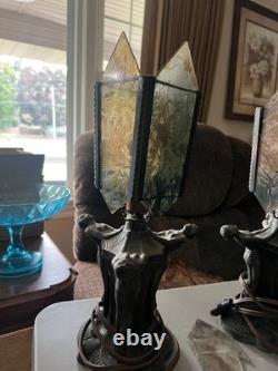 Rare Vintage Art Deco Bronze Nude Lady Lamp withMulticolor Glass Splatter Shade