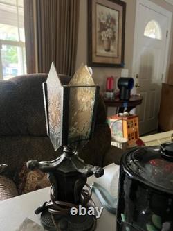 Rare Vintage Art Deco Bronze Nude Lady Lamp withMulticolor Glass Splatter Shade