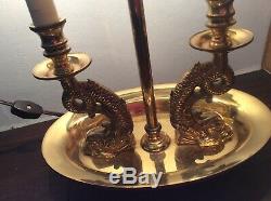 Rare Vintage Brass Bouillotte Desk Lamp- Black Metal Shade KOI base double candl