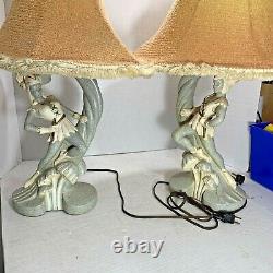 Rare Vintage Chalkware Lamp Mid Century Elf Pixie Mushroom Kitsch 50s Large