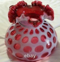 Rare Vintage Clean Fenton Cranberry Opalescent Coin Dot Ruffled Lamp Shade 7