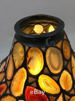 Rare Vintage Dale Tiffany Signed Agate Torchere Lamp Shade Floor Light Stone