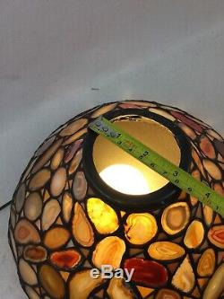 Rare Vintage Dale Tiffany Signed Agate Torchere Lamp Shade Floor Light Stone
