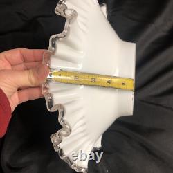 Rare Vintage Fenton Art Glass 14 White Silver Crest Lamp Shade