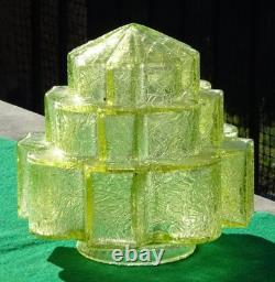 Rare Vintage Light Green Tower Crackle Glass Lamp Shade 8 X 8 Skyscraper