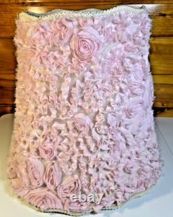 Rare Vintage Mid Century Floral Lamp Shade Hand-Stitched Fabric Pink Roses 1950s