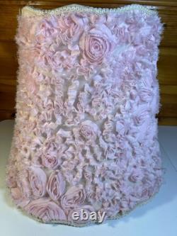 Rare Vintage Mid Century Floral Lamp Shade Hand-Stitched Fabric Pink Roses 1950s