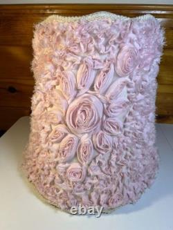 Rare Vintage Mid Century Floral Lamp Shade Hand-Stitched Fabric Pink Roses 1950s