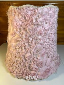 Rare Vintage Mid Century Floral Lamp Shade Hand-Stitched Fabric Pink Roses 1950s