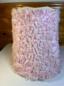 Rare Vintage Mid Century Floral Lamp Shade Hand-Stitched Fabric Pink Roses 1950s