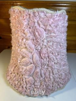 Rare Vintage Mid Century Floral Lamp Shade Hand-Stitched Fabric Pink Roses 1950s
