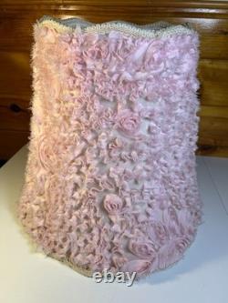 Rare Vintage Mid Century Floral Lamp Shade Hand-Stitched Fabric Pink Roses 1950s