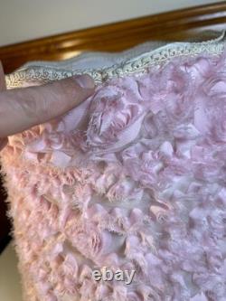 Rare Vintage Mid Century Floral Lamp Shade Hand-Stitched Fabric Pink Roses 1950s