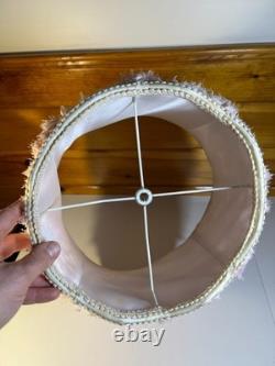 Rare Vintage Mid Century Floral Lamp Shade Hand-Stitched Fabric Pink Roses 1950s