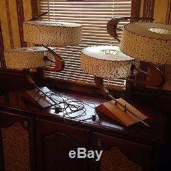 Rare Vtg 1950's Majestic Z Zigzag Boomerang Table Lamp With Original Shades