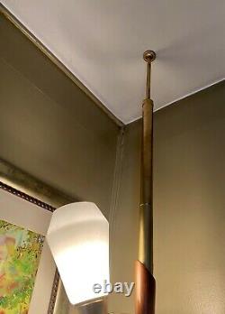 Rare Vtg Tension Pole Floor To Ceiling 3 Light Frosted Glass Lamp Shades Danish