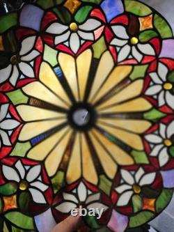 Read desc Vintage Tiffany Style Jeweled Floral Stained Glass Lamp Shade
