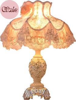 Resin Pink Table Lamp Classical Table Lamp Pink Fabric Lampshade with Antique Fl