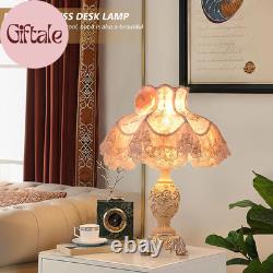 Resin Pink Table Lamp Classical Table Lamp Pink Fabric Lampshade with Antique Fl