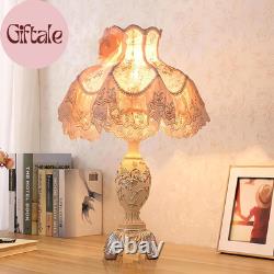 Resin Pink Table Lamp Classical Table Lamp Pink Fabric Lampshade with Antique Fl