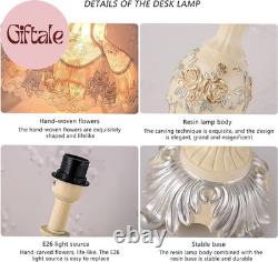 Resin Pink Table Lamp Classical Table Lamp Pink Fabric Lampshade with Antique Fl