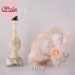 Resin Pink Table Lamp Classical Table Lamp Pink Fabric Lampshade with Antique Fl