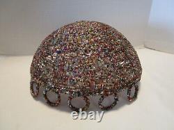 Retro Handcrafted Glass seed Beads Lamp Shade Dome shape 11W 1980 hard to find