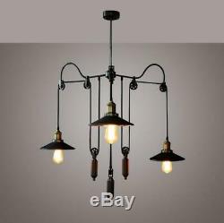 Retro Vintage Pulley Adjustable Hanging Ceiling Light 3 Way Mirror Lamp Shade