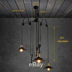 Retro Vintage Pulley Adjustable Hanging Ceiling Light 3 Way Mirror Lamp Shade