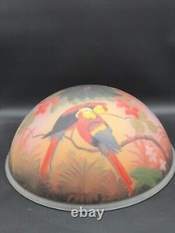 Reverse Painted Glass Shade Parrots Table Lamp 18 Vintage