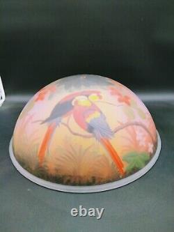 Reverse Painted Glass Shade Parrots Table Lamp 18 Vintage