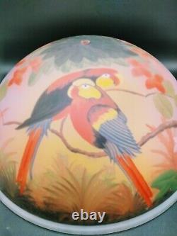 Reverse Painted Glass Shade Parrots Table Lamp 18 Vintage