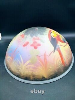 Reverse Painted Glass Shade Parrots Table Lamp 18 Vintage