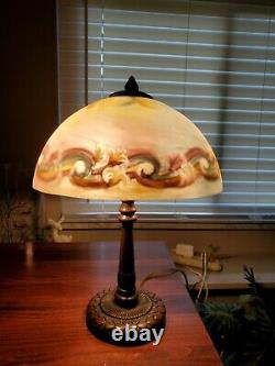 Reverse hand painted vintage lamp 16.5 tall