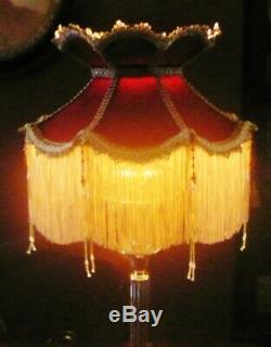 Ritz, A Victorian Downton Vintage Beaded Lampshade. Rich Ruby Red Damask 14