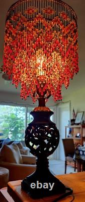 Ruby-Gold-Aquamarine & More Crystal Beads-Hand Beaded 3-Tier Lamp Shade-Flowers