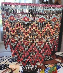 Ruby-Gold-Aquamarine & More Crystal Beads-Hand Beaded 3-Tier Lamp Shade-Flowers