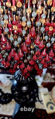 Ruby-Gold-Aquamarine & More Crystal Beads-Hand Beaded 3-Tier Lamp Shade-Flowers