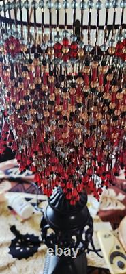 Ruby-Gold-Aquamarine & More Crystal Beads-Hand Beaded 3-Tier Lamp Shade-Flowers