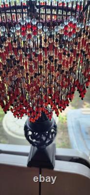 Ruby-Gold-Aquamarine & More Crystal Beads-Hand Beaded 3-Tier Lamp Shade-Flowers