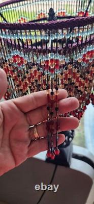 Ruby-Gold-Aquamarine & More Crystal Beads-Hand Beaded 3-Tier Lamp Shade-Flowers