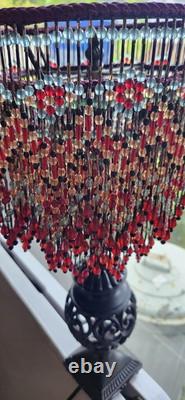 Ruby-Gold-Aquamarine & More Crystal Beads-Hand Beaded 3-Tier Lamp Shade-Flowers